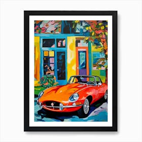 Jaguar E Type Vintage Car Matisse Style Drawing Colourful 2 Art Print