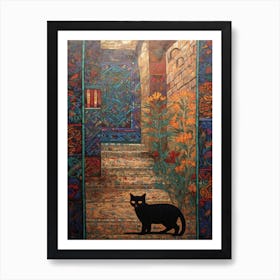 Painting Of Marrakech With A Cat In The Style Of William Morris 2 Art Print