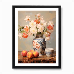 Snapdragon Flower And Peaches Still Life Painting 1 Dreamy Art Print