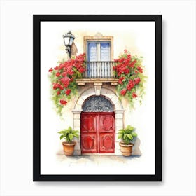 Barcelona, Spain   Mediterranean Doors Watercolour Painting 1 Art Print
