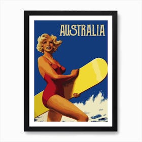 Australia, Woman with a Surfing Board Poster