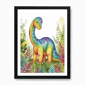 Pastel Rainbow Watercolour Corythosaurus Dinosaur 1 Art Print