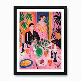 Christmas Dinner Party Friends Painting In The Style Of Matisse Holidays Art Print
