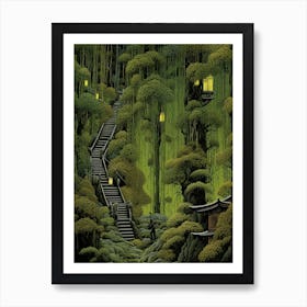 Bamboo Forest Japanese Illustration 1 Art Print