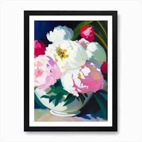 Bowl Of Beauty Peonies White Colourful Painting Art Print