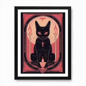 The Devil Tarot Card, Black Cat In Pink 1 Art Print