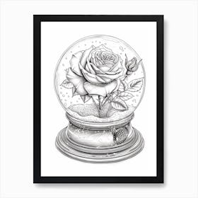 Rose In A Snow Globe Line Drawing 1 Art Print