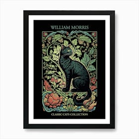 William Morris Cats  Inspired Collection Black Background Stained Glass Art Print