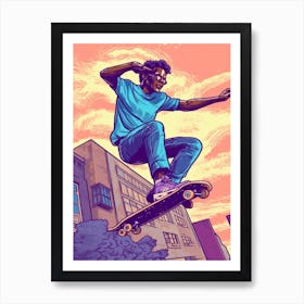 Skateboarding In San Francisco, United States Comic Style 1 Art Print