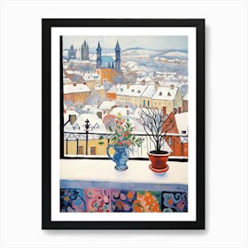 The Windowsill Of Prague   Czech Republic Snow Inspired By Matisse 1 Art Print