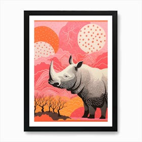 Rhino With Swirly Lines Pink & Orange 3 Art Print