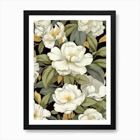 White Flowers On A Black Background 1 Art Print