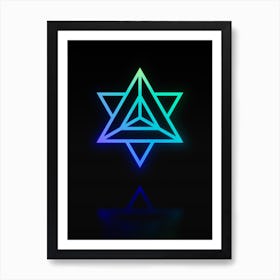 Neon Blue and Green Abstract Geometric Glyph on Black n.0008 Art Print