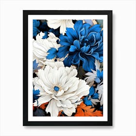 Blue And White Flowers nature illustration Art Print