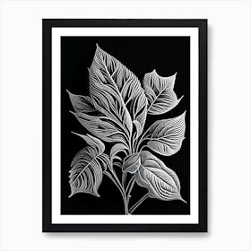 Bergamot Leaf Linocut 3 Art Print
