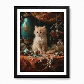 Kitten With Jewels Rococo Painting Inspired 1 Art Print