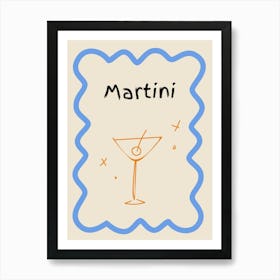 Martini Doodle Poster Blue & Orange Art Print