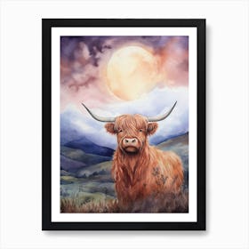 Highland Cow In The Moonlight 3 Art Print