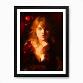 Portrait Of A redhaired Young Woman in red and orange female Art Print