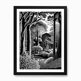 Dubrovnik Arboretum, 1, Croatia Linocut Black And White Vintage Art Print