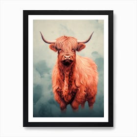 Cloudy Background Highland Cow 2 Art Print