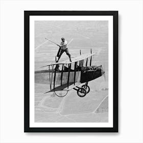 Man Golfing On Biplane, Vintage Black and White Old Photo Art Print