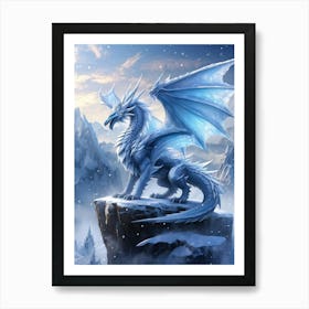 Majestic Dragon With Wings Spread Wide Majestically Dominates The Panorama Of A Frozen Realm The Art Print