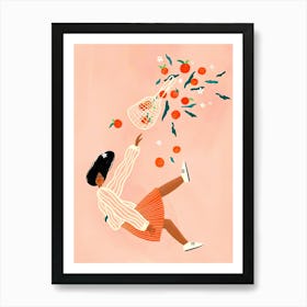 Woman Throwing Oranges Art Print