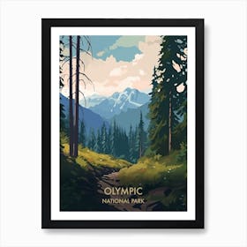 Olympic National Park Travel Poster Illustration Style 4 Art Print