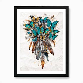 Feathers And Butterflies 1 Art Print