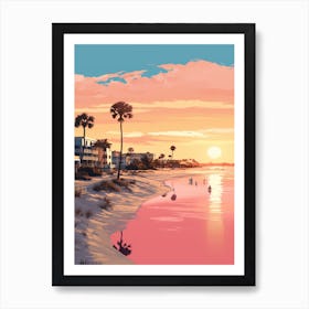 An Illustration In Pink Tones Of  Gulfport Beach Mississippi 2 Art Print