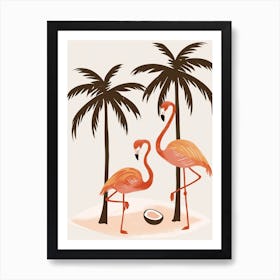 Chilean Flamingo Coconut Trees Minimalist Illustration 3 Art Print