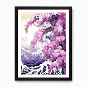Great Wave With Wisteria Flower Drawing In The Style Of Ukiyo E 4 Art Print