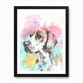 Pastel Beagle Dog Watercolour Line Illustration 1 Art Print