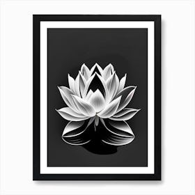 Blooming Lotus Flower In Lake Black And White Geometric 3 Art Print