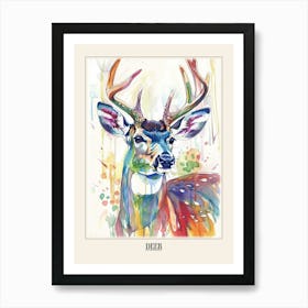 Deer Colourful Watercolour 4 Poster Art Print