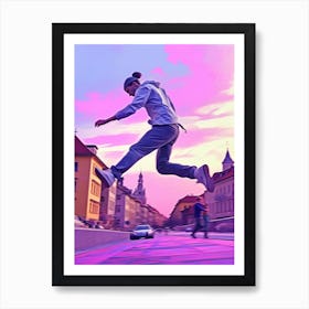Skateboarding In Prague, Czech Republic Futuristic 4 Art Print