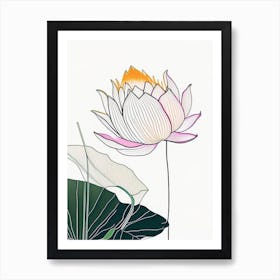 Lotus Flower In Garden Abstract Line Drawing 2 Art Print