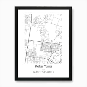 Kefar Yona,Israel Minimalist Map Art Print