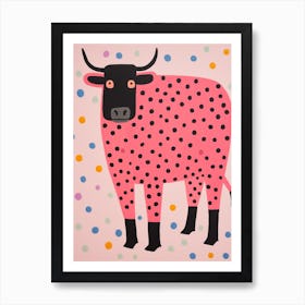 Pink Polka Dot Bison 1 Art Print