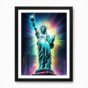 Statue Of Liberty Neon Art Art Print
