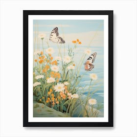 Butterflies In Wild Flowers Japanese Style Painting 5 Art Print