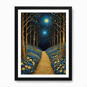 Starry Night Forest By Klimt Style (7) Art Print