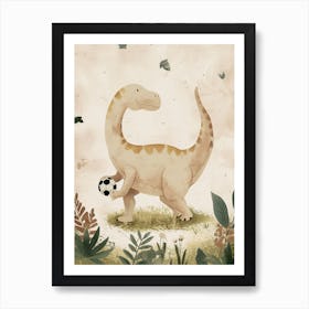 Dinosaur Playing Football Brushstrokes 2 Art Print