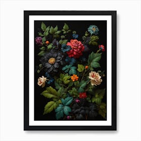 Flowers On A Black Background Art Print