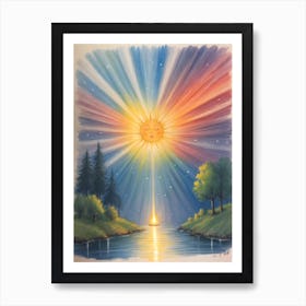 Sun Rising Over The Water Art Print