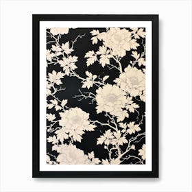 Great Japan Hokusai Black And White Flowers 18 Art Print