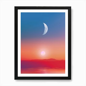 Sunset With Moon Art Print