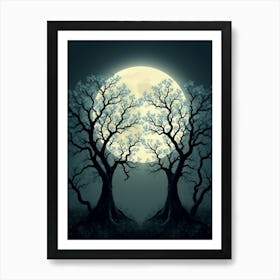 Full Moon With Trees 1 Art Print