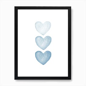 Three Blue Hearts Art Print
